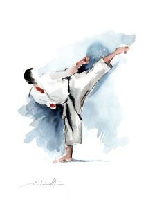 Aquarell Karate Yoko geri Sigi Hartl - Karl-Hans König